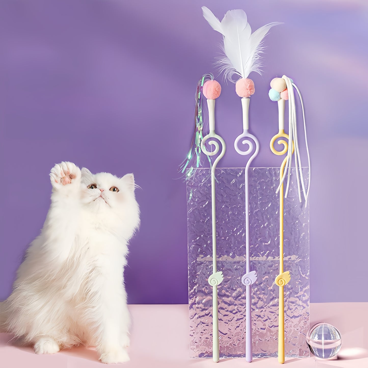 Fairy Cat Wand with 3 Replaceable Feather Heads,  Durable, Entertaining Pet Toy