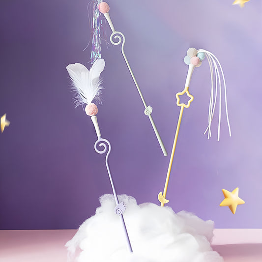 Fairy Cat Wand with 3 Replaceable Feather Heads,  Durable, Entertaining Pet Toy