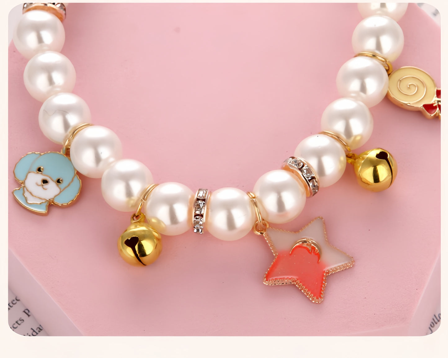 Handcrafted Artificial Pearl Necklace Collars with Bells, Charming Cat Collar Collection in Star, Crown, Sailboat, and Red Lips Designs