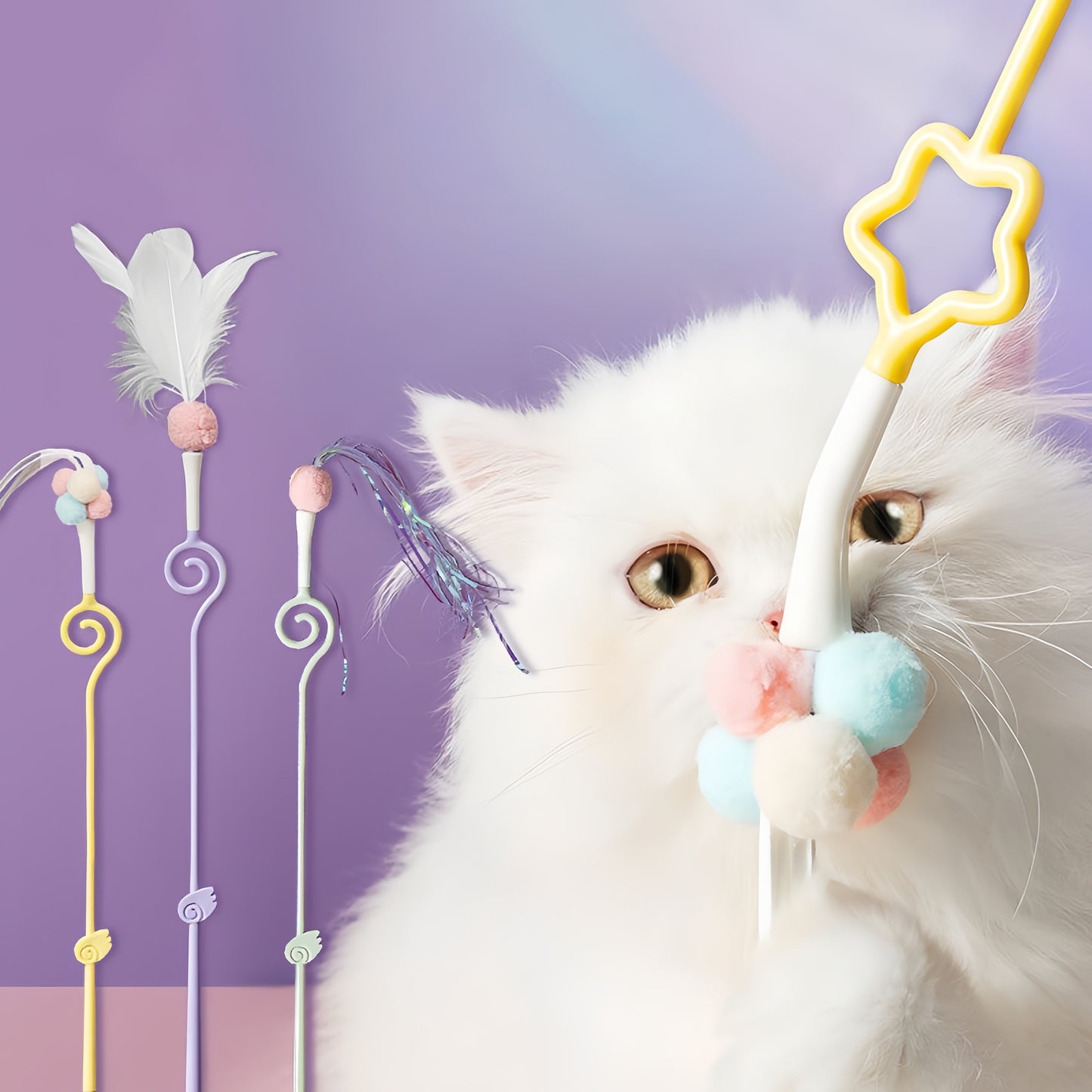 Fairy Cat Wand with 3 Replaceable Feather Heads,  Durable, Entertaining Pet Toy