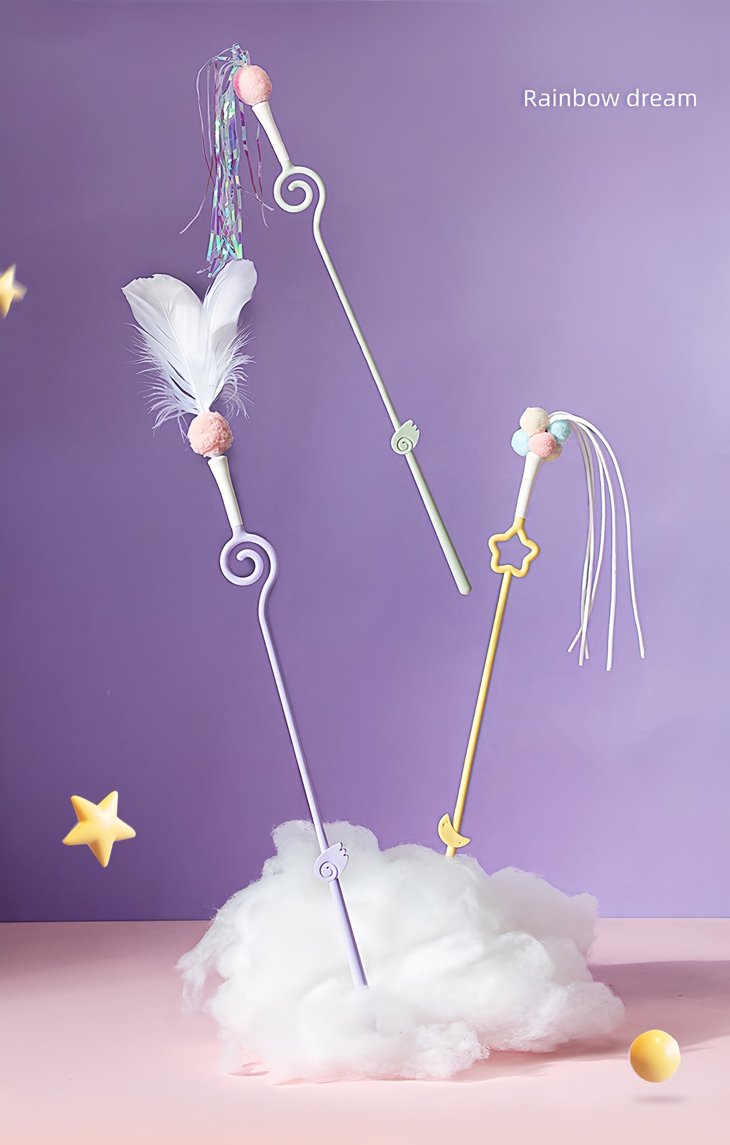 Fairy Cat Wand with 3 Replaceable Feather Heads,  Durable, Entertaining Pet Toy