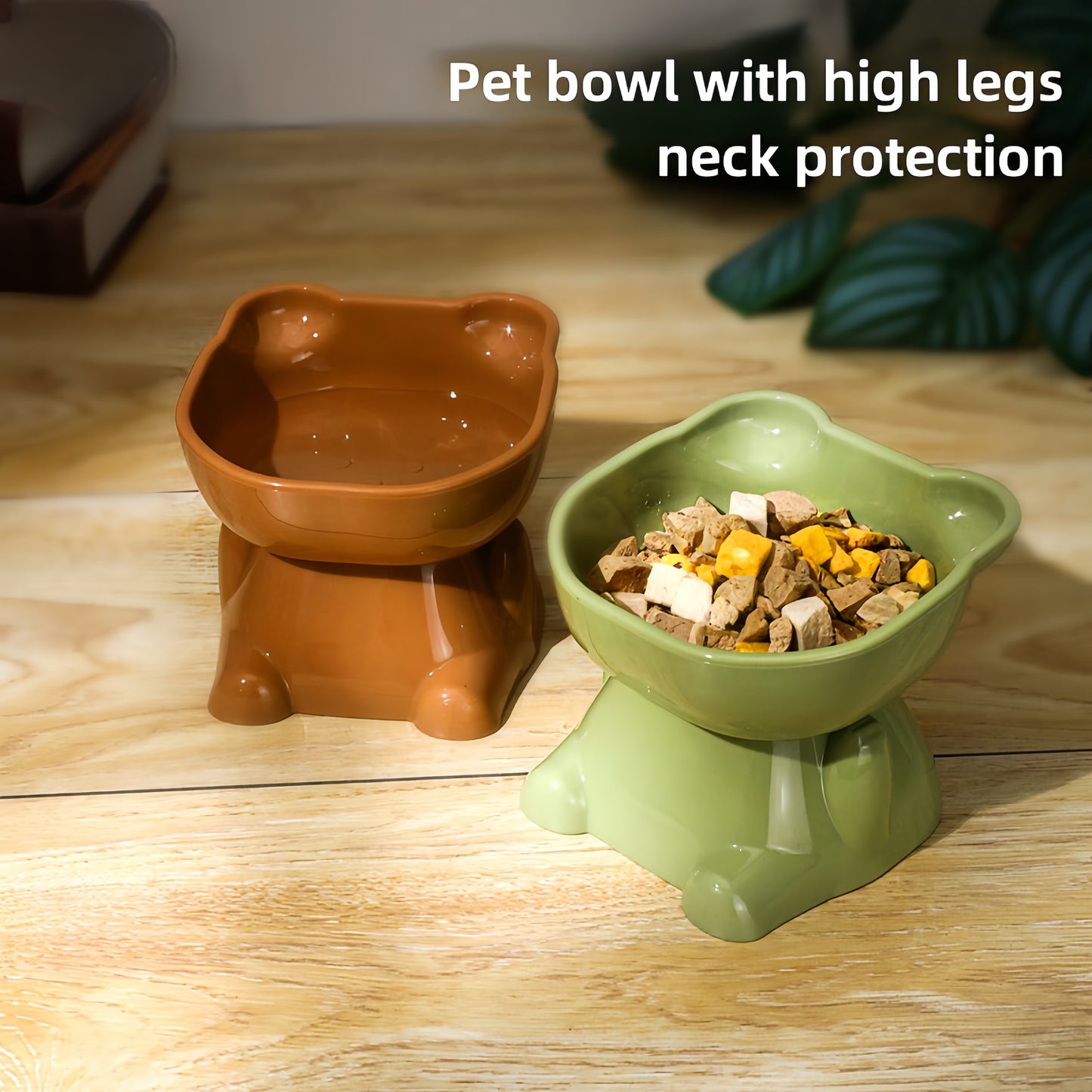 Bear Faced Cat Bowl with Neck Protection